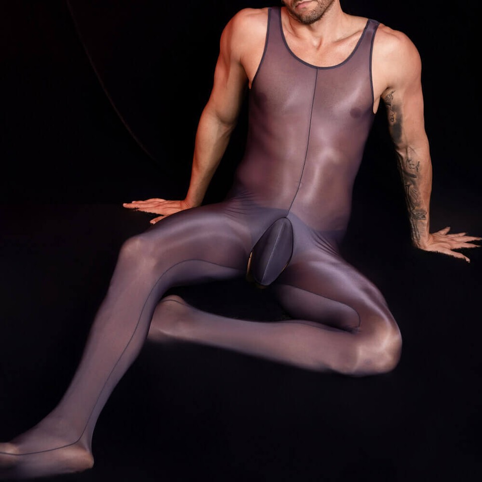 Body Brillante Aceite Elastizado Hombre Mono Sin Mangas Bodystocking Gatsuit