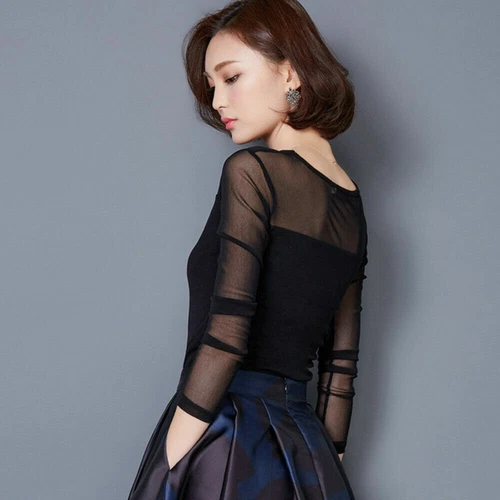 Womens Mesh Sheer Full Sleeve T-shirt See Through Top Shirt Blouse Stretch SPW - Bild 13 von 27