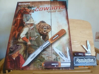 Remington 2022 RB44 Barlow Bullet Knife with Matching Tin Sign "Faceoff" USA-NIB