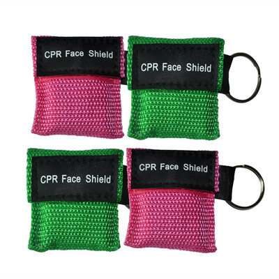 100pcs/pack 2 COLORS CPR MASK KEYCHAIN POUCH CPR FACE SHIELD Key Chain Kits Bags