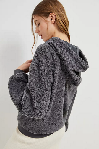 Anthropologie Sherpa Hoodie Gray Faux Shearling Current Air Sweater Size S NEW - Picture 3 of 5