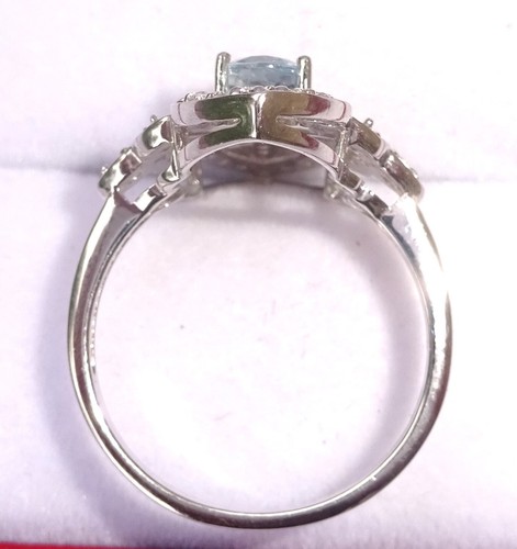 Large 9ct White Gold Aquamarine, White Topaz & Diamond Cocktail Ring, Size N1/2 - Picture 7 of 13