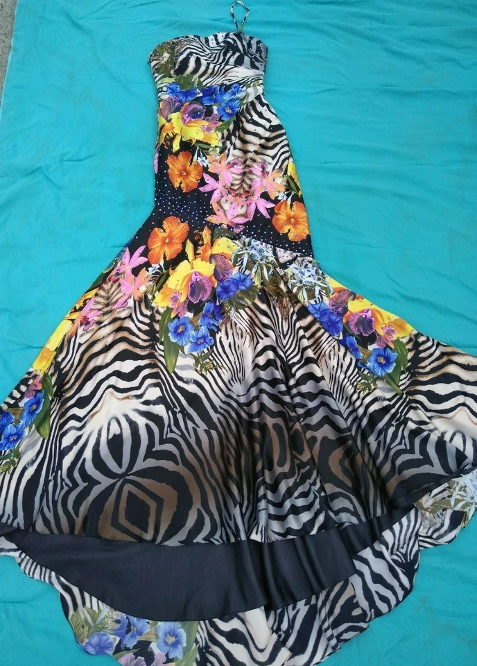 NIGHT MOVES Pageant Evening Gown Prom ZEBRA FLORAL Strapless Dress Sz 2 ❤️ts17j2 - Image 3 of 4
