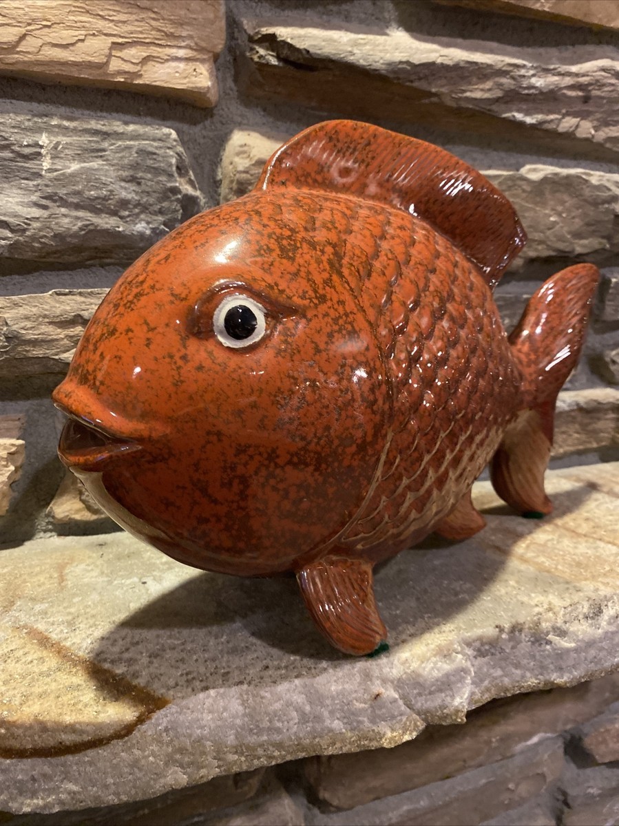 Vintage Japanese Ceramic Large Koi / Carp Fish Statue Figurine 14