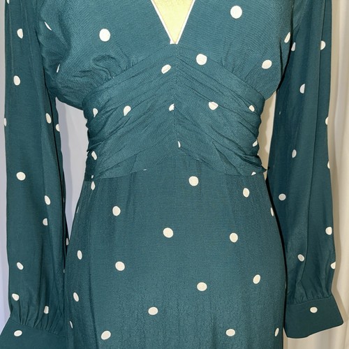 Topshop Forrest Green Long Sleeve Polka Dot Mini Dress Size US 8 - Picture 4 of 12