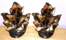 2 Vintage PM Craftsman Brass Bronze Maple Leaf Bookends Stamp PMC 99B Open Base