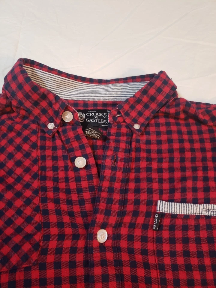 Crooks and Castles Mens Shirt XL Red Check Reinforced Shoulder Hunting Outdoors - Image 3 of 4