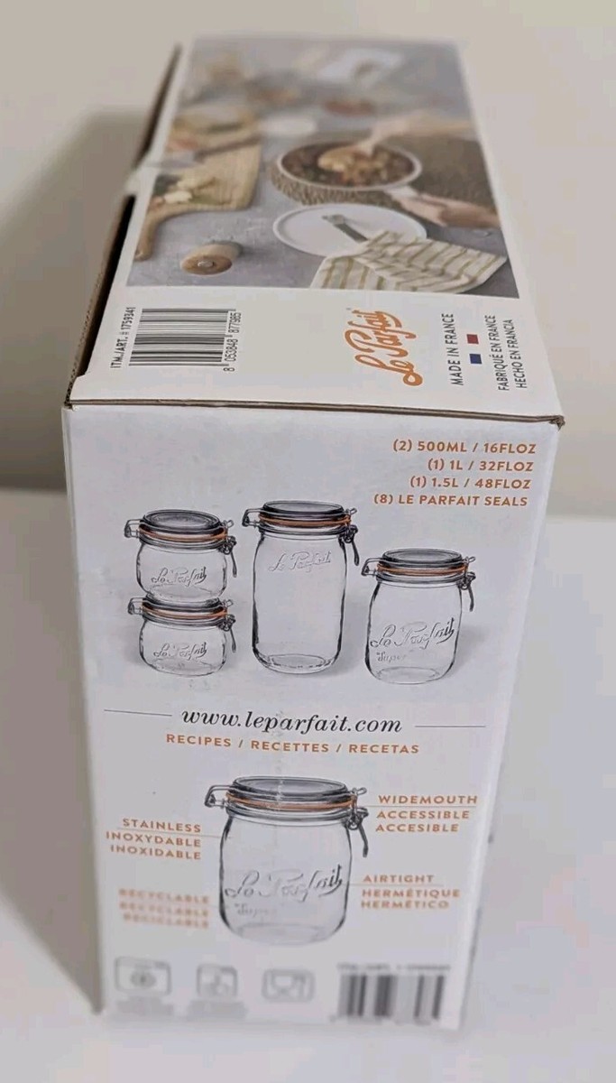 Le Parfait Super Jar, Canning Jar, 1L French Glass Canning Jar W/Round Body, Glass Jar With Airtight Lid, Canning Jar Wide Mouth, Glass Jar With Lid