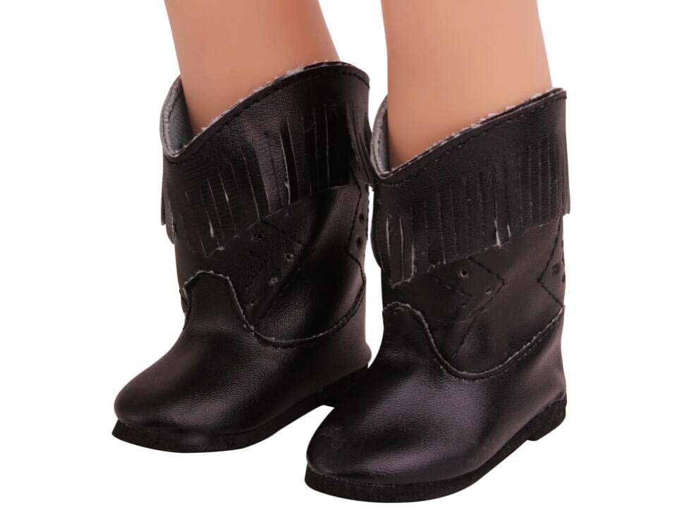 Black fringe boots for 18-inch American Girl doll leather shoes