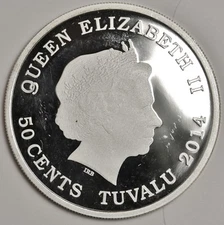2014 Tuvalu 50 Cent.  Love Cockatoo Half oz Limited Silver Coin.  Proof.  123188