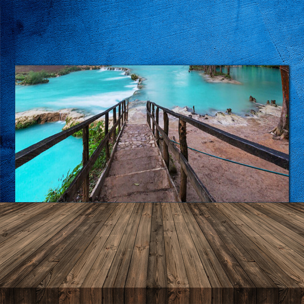 Crédence en verre de cuisine 120x60 au design escaliers et lac pour intérieur moderne