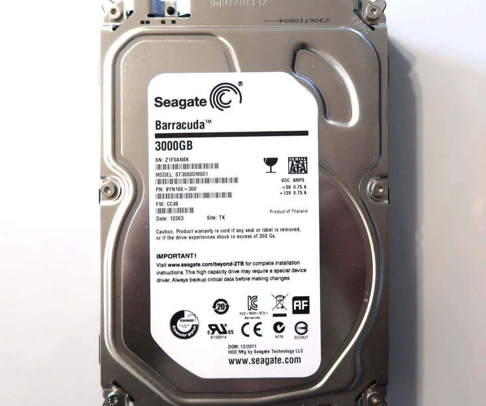 Seagate ST3000DM001 9YN166-300 CC49 TK Thailand (Z1F) 3TB 3.5" Sata HDD 12/2011 - Image 3 of 4