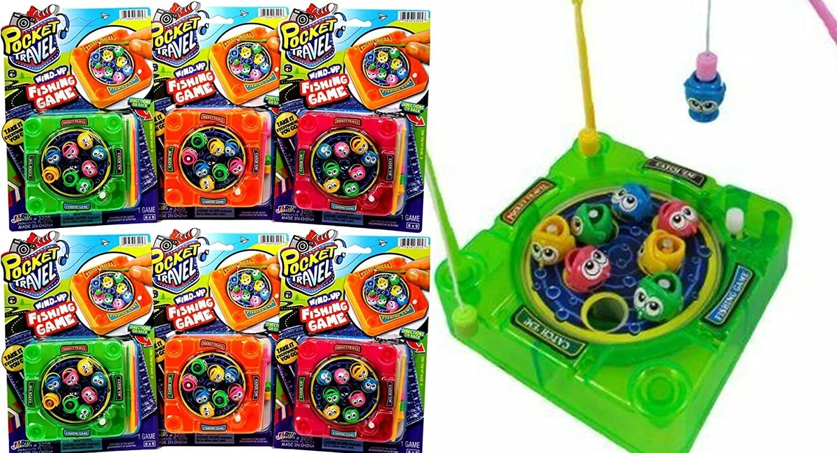 JA-RU Pocket Travel Mini Magnetic Fishing Game w/ Fishing Pole (6 Fishing