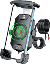 Motorcycle Phone Mount Holder with Qi 15W Wireless Charger  PD/USB-C 20W Fast C