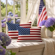 4th of July Patriotic Pillow Covers 12x20 Inch Set of 2, Flag Decorative Thro...