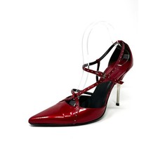 Vintage Christian Dior Galliano Y2K Red Patent Silver Bondage High Heels 39 9