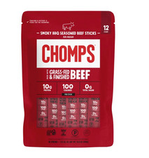 Chomps Smoky BBQ Seasoned Grass-Fed Beef Sticks, 12-Count 1.15 oz