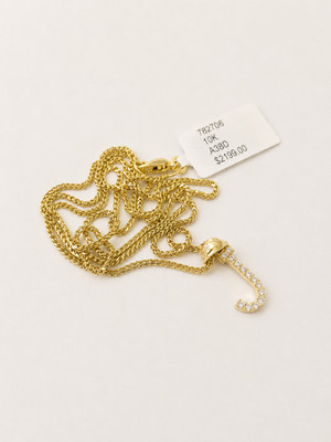 10K Gold Solid Franco Chain J Initial CZ Stone Pendant Set 1mm 16 18 20 22 Women