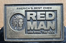   Vintage Red Man Chewing Tobacco Brass Belt Buckle 3 1/2  x 2 1/8   