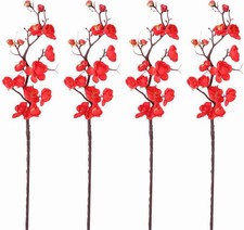 4pcs Artificial Plum Blossom Branches 16" Red Fake Wintersweet Flowers for Va...