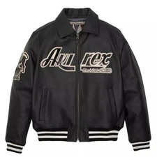 Avirex Tuskegee Black Aces Genuine Leather Jacket Black For Men's