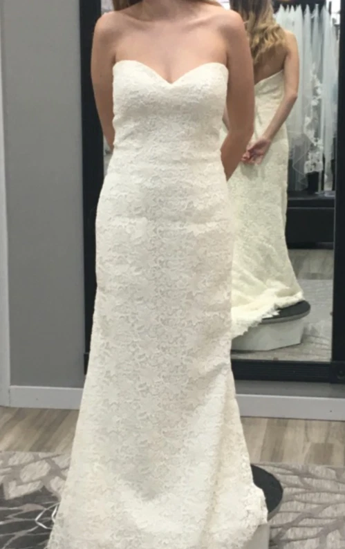 Casablanca Bridal Ivory Gown Size 6 Lace Strapless Sweetheart Gown Train Sheath - Image 2 of 4