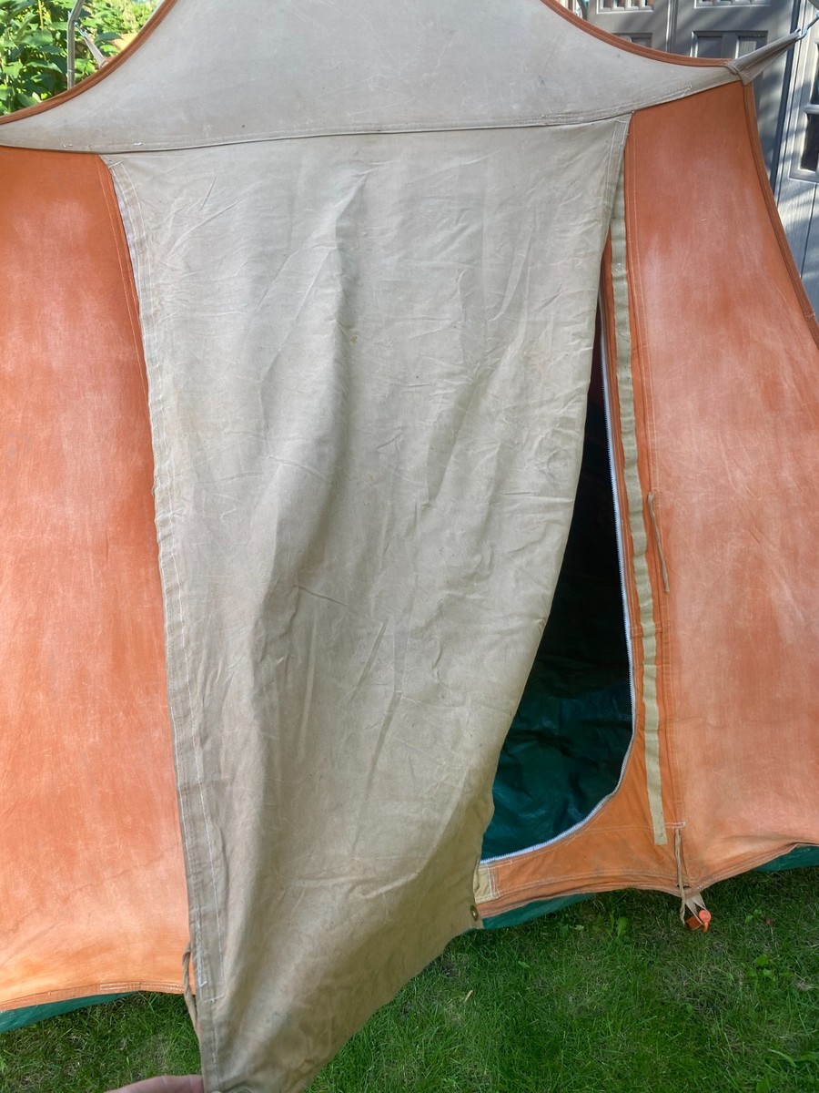 Vintage Camp Mate Canvas Tent Orange 7ft Tall 139x96in Poles