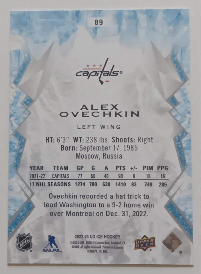 2022-23 Upper Deck Ice Greyscale Alexander Ovechkin /99 Washington Capitals - Image 2 of 2
