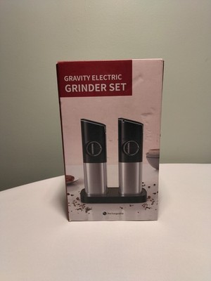 Gravity Electric Rechargeable Salt & Pepper Grinder Set w Base, 2-Pack