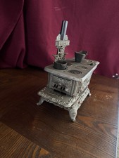 Vintage Miniature Crescent Cast Iron Stove w/ Pots Pans