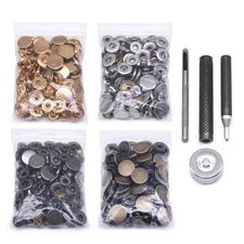 120 Set Leather Snap Fasteners Kit, 10/12.5/15mm Metal Button Snaps Press Stu...