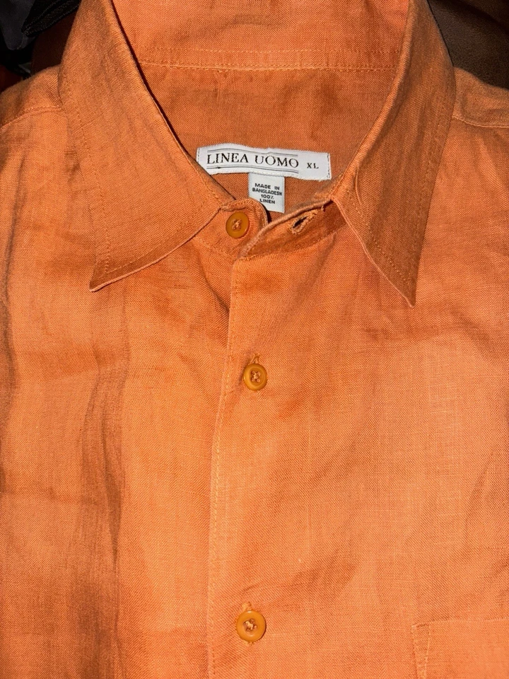 Camisa Linea Uomo Para Hombre Naranja Lino Cuello Abotonado Talla XL Foto 3 de 4