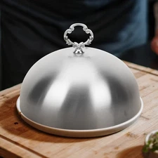 Round Stainless Steel Food Dome Lid Cover ornate Handle cloche metal GRIRIW