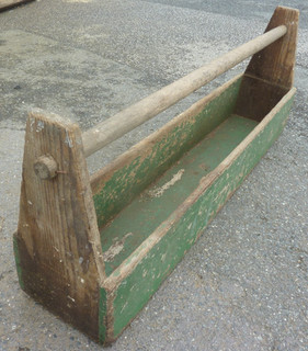 Bolso grande vintage de herramientas de mano de pintura verde rústica para llevar taller almacenamiento