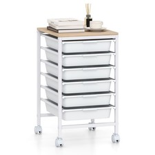 6-Drawer Rolling Storage Cart w/Wooden Tabletop  Lockable Wheels for Office