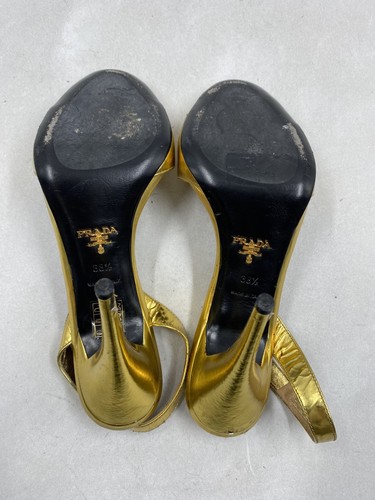 Prada Gold Pointed Leather Toe Pump W 8 - Picture 7 of 9