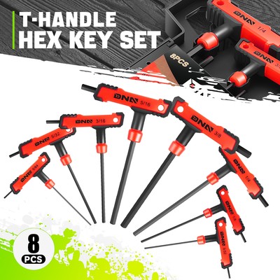 Red CR-V Steel Non-Slip T-Shaped Hex Key Set w/ Case For Home Decoration 8PCS