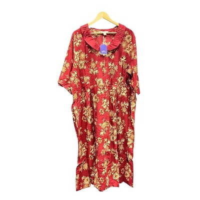 April Cornell Burgundy Floral Print Collared Cottage Core Maxi Dress Sz 2XL