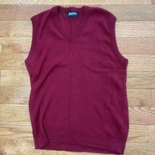 Vintage 90s Jantzen Sweater Vest Mens L V Neck Classic Made in USA Acrylic Red