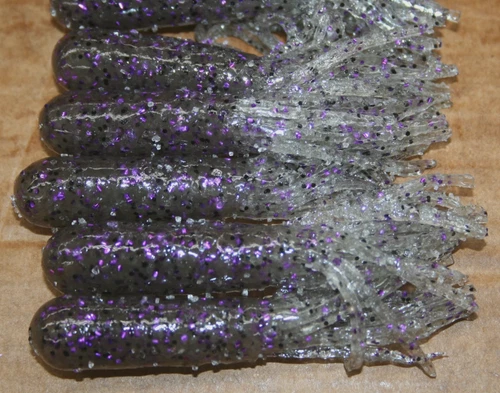 3 1/2" Bass Tube Smoke Purple Plastic Worm 50 count bulk bag