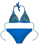VTG '11 Victoria s Secret String Triangle Bikini Set Blue Sequin NWOT XS