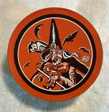 Vintage Halloween Tin Litho Noise Maker Witch Bat Owl Cohn Ratchet Green Back