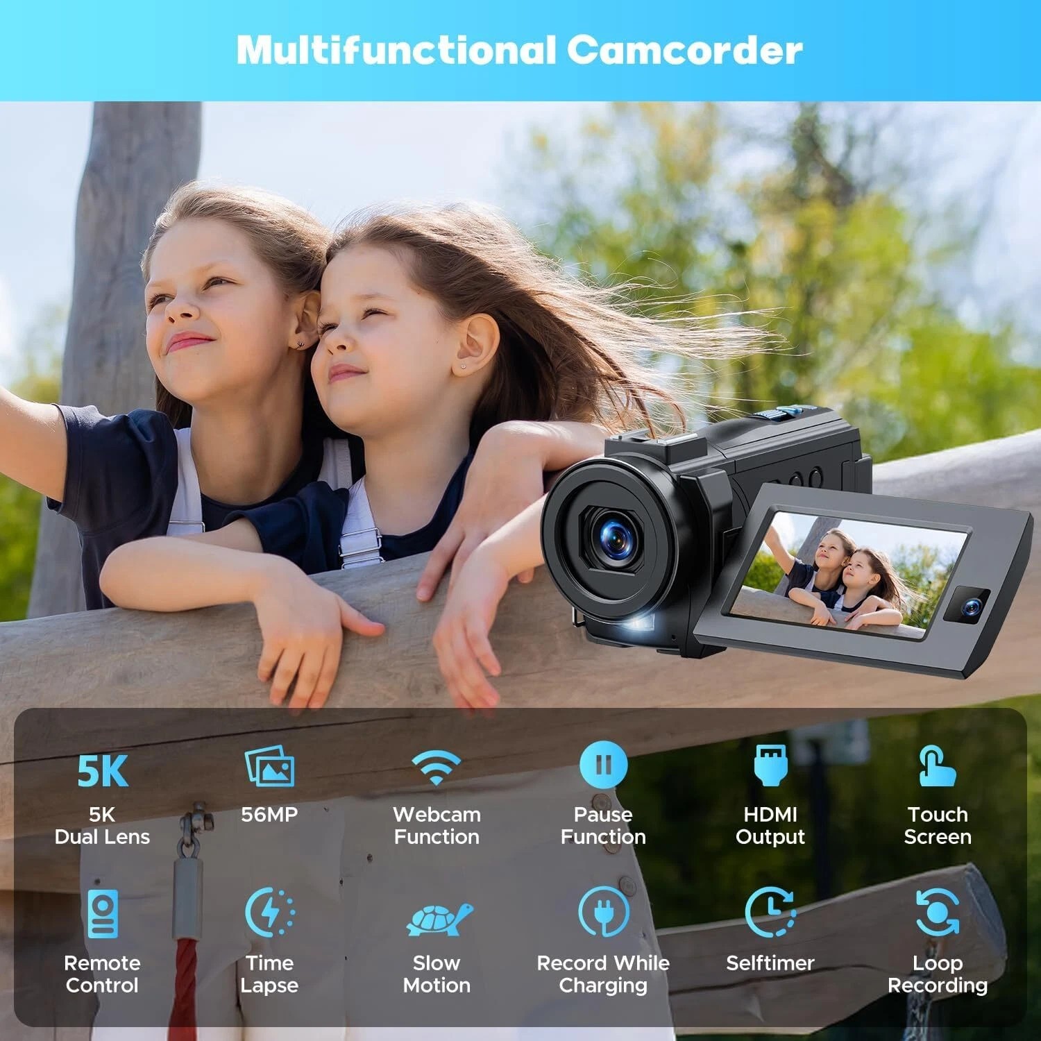 Elite 5K Professional Digital Camcorder Video Camera 56MP Dual Lens Wifi Night Vision