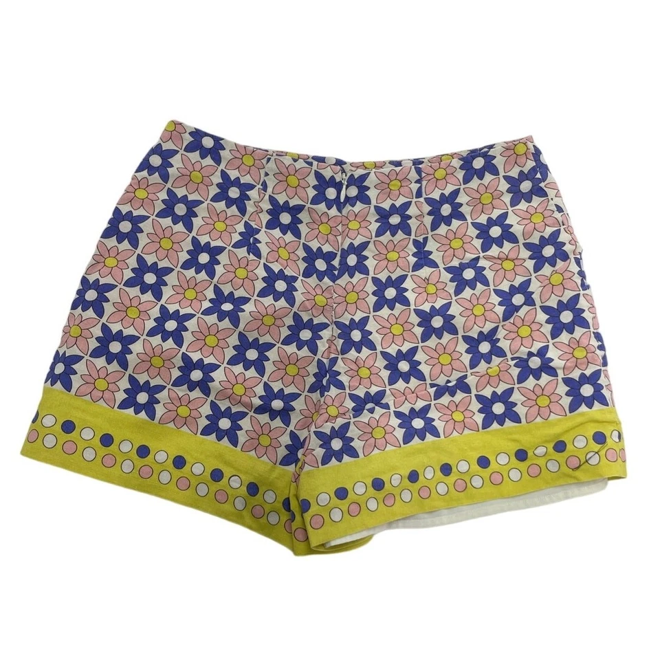 Nicole Miller Shorts Womens P XX Small Blue Pink Daisy Field High Waisted Linen - Image 3 of 4