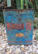ANCIEN BIDON HUILE AUTO MOTO MONDIAL OIL GARAGE PUBLICITAIRE 