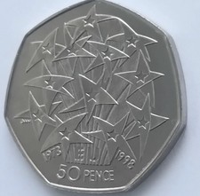 1998 BUNC EU Stars 50p, European Union 50 Pence Coin.