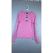 Tommy Hilfiger Cable Knit Sweater Womens Large Pink New T7BS0153 Button Shoulder