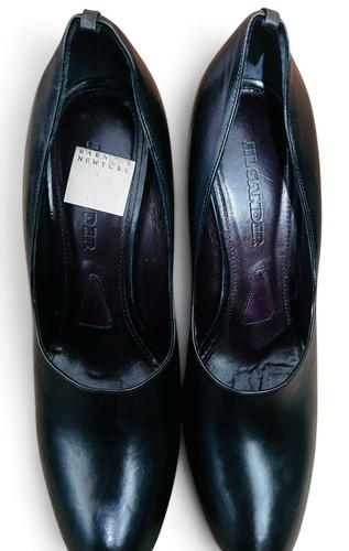 JILL SANDER SCHWARZ LEDER 4,5" PLATEAU STILETTO PUMPS GR EU 39 US 8,5 ITALIEN - Bild 9 von 9