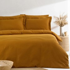 Waffle Textured 100% Cotton Double Duvet Cover Set Ginger
