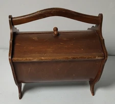 Vintage Wooden Sewing Box Basket 2 Hinged Door Lids Carrying Handle 10 X 10 X 8"